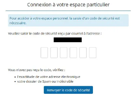 Code de sécurité envoyé par email
