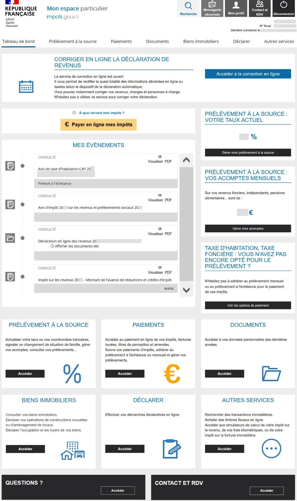 Tableau de bord impots.gouv.fr
